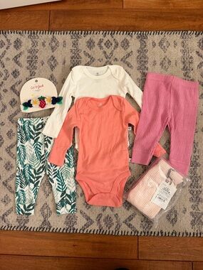 Cloud Island & Honest Baby 0-3m girls bundle 3 pants 2 tops 1 headband